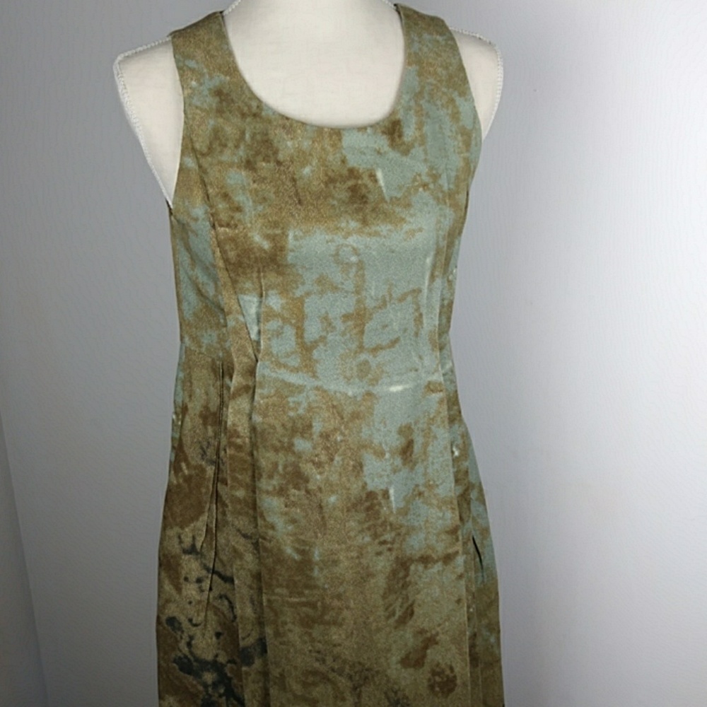 Marni abstract sleeveless scoop neck pleated dress